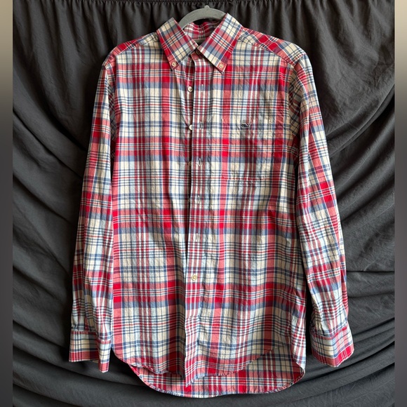 Vineyard Vines Red and Blue Plaid Button Down Shirt - Picture 1 of 4